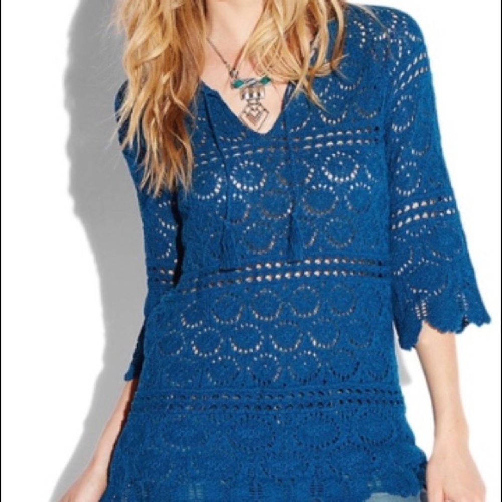 Lucky brand blue crochet shirt